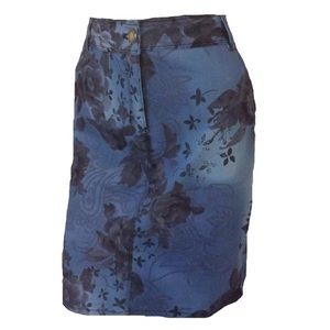 Blue floral denim skirt